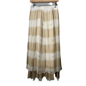 Chicos Maxi Skirt XS/Sz 0 Yellow/White Gauzy Floaty Ripple Hem Elastic Waist